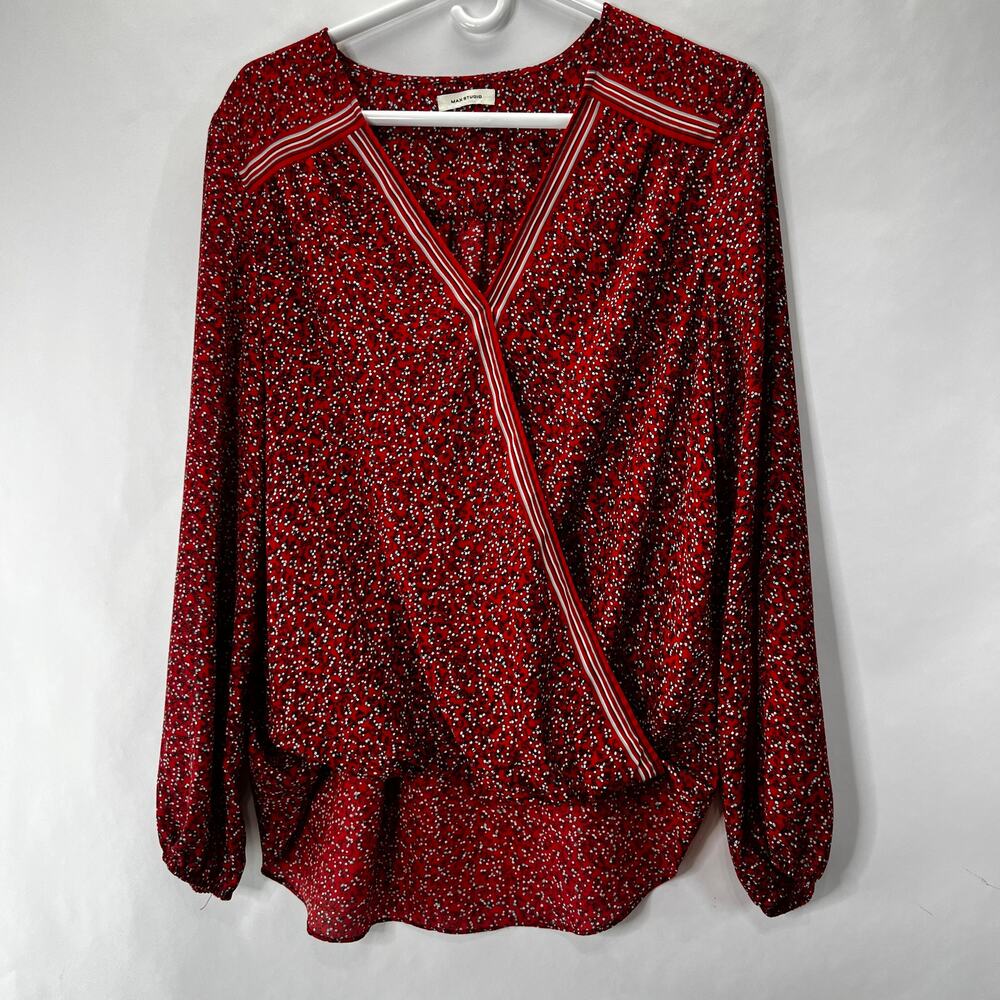 Max Studio Flowy Blouse Floral Print Long Sleeve High Low Size L